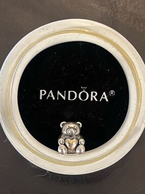 Pandora Silver Teddy Bear Charm with Gold Heart Accent USB790719